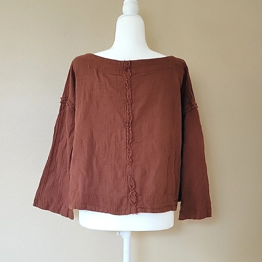 Free People Thora Chocolate Love Brown Loose Top - Size XS